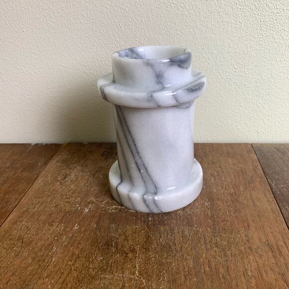 Vintage White Gray Veined Solid Marble Convertible Column Candle Holder Italy - Picture 2 of 6